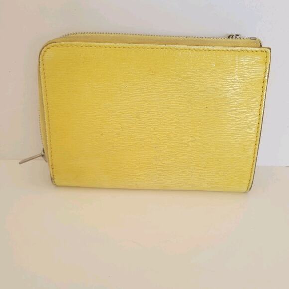 Celine Key Coin Ring Card Case Wallet Yellow Zip Medium Leather Logo Pouch Auth - Picture 2 of 11